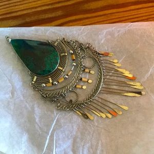 Azurite teal pendant with lovely silver detailing- matching earrings in sep post